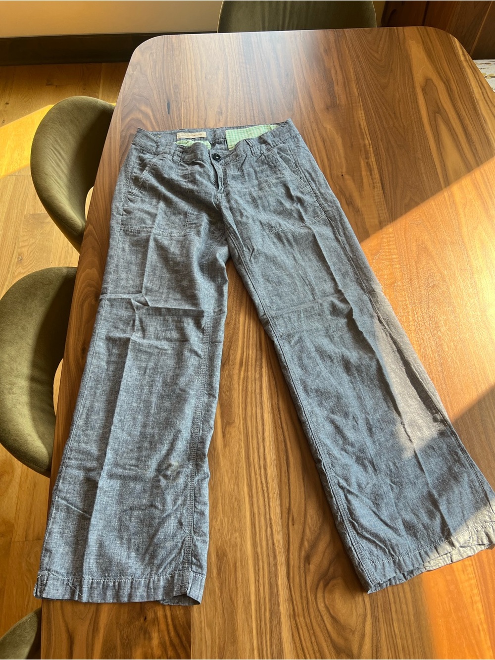 Pilcro Chambray Jeans with Mint Gingham Lining
